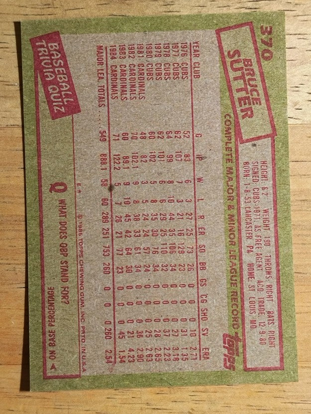 1985 Topps #370 Bruce Sutter