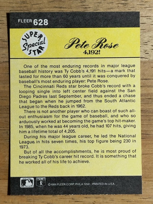 1986 Fleer #628 Pete Rose 4192