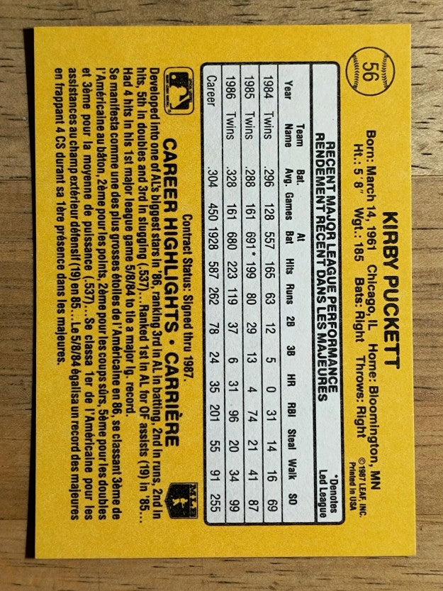 1987 Leaf/Donruss #56 Kirby Puckett