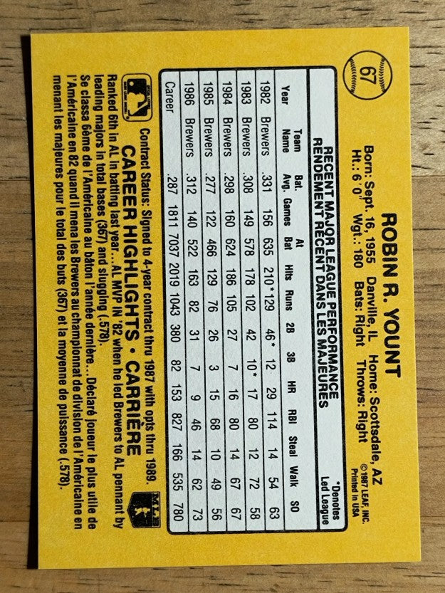 1987 Leaf/Donruss #67 Robin Yount