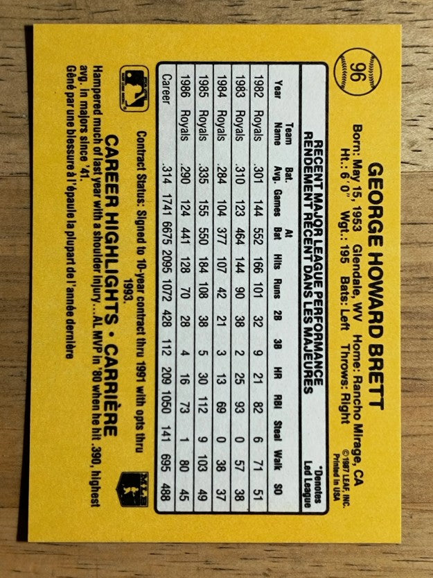1987 Leaf/Donruss #96 George Brett