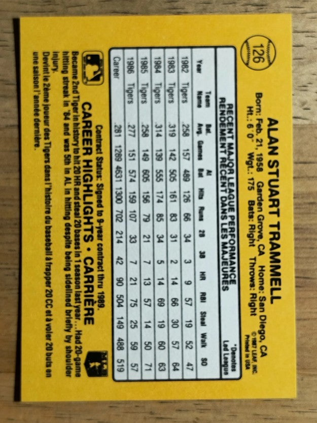 1987 Leaf/Donruss #126 Alan Trammell