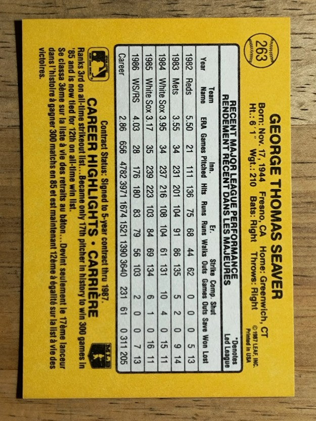 1987 Leaf/Donruss #263 Tom Seaver