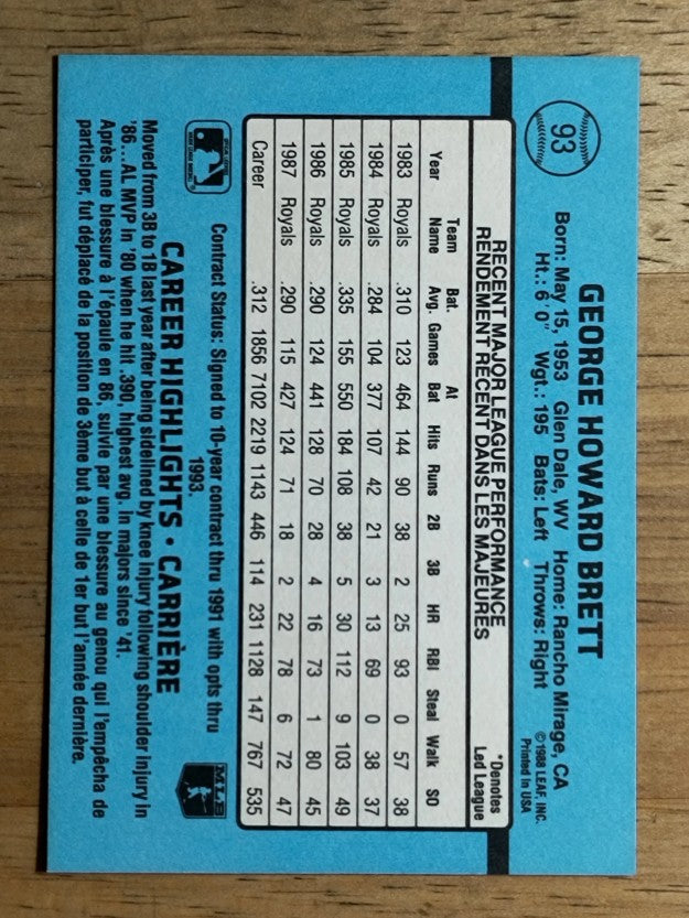 1988 Leaf/Donruss #93 George Brett