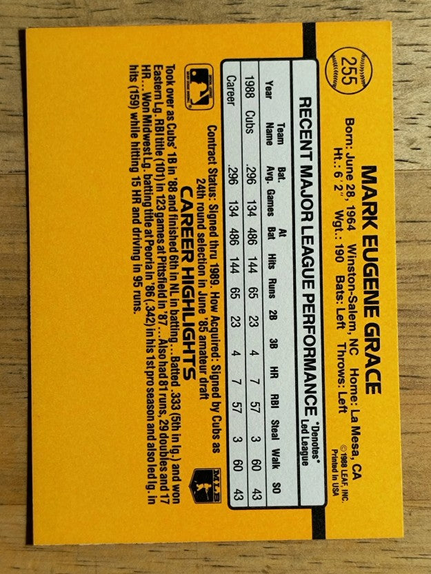 1989 Donruss #255 Mark Grace