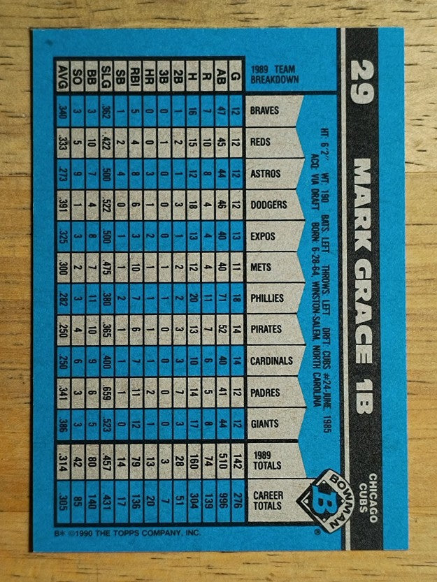 1990 Bowman #29 Mark Grace