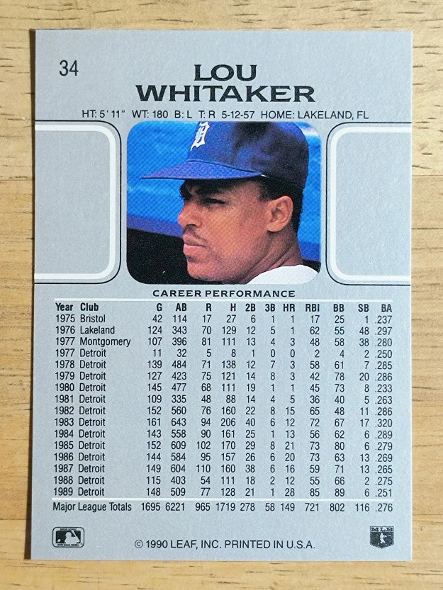 1990 Leaf #34 Lou Whitaker