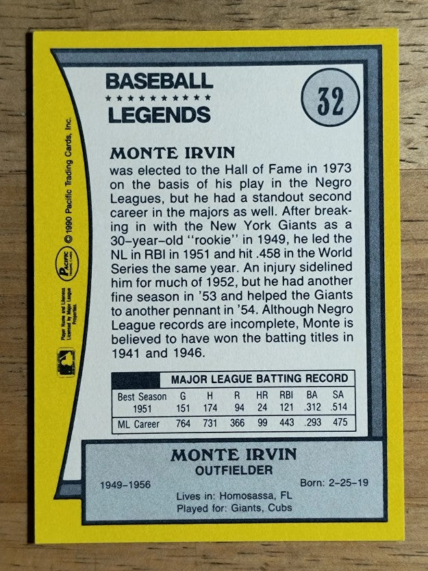 1990 Pacific Legends #32 Monte Irvin