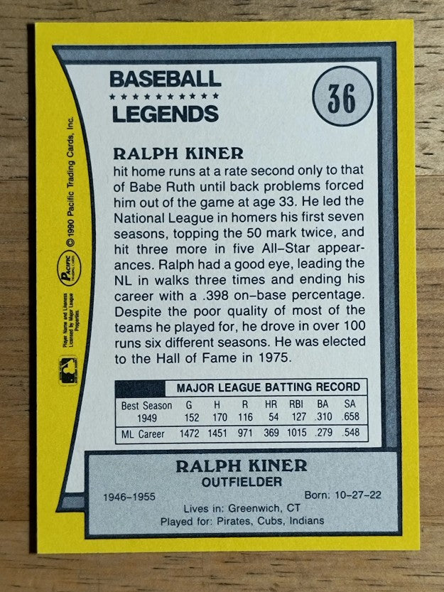 1990 Pacific Legends #36 Ralph Kiner