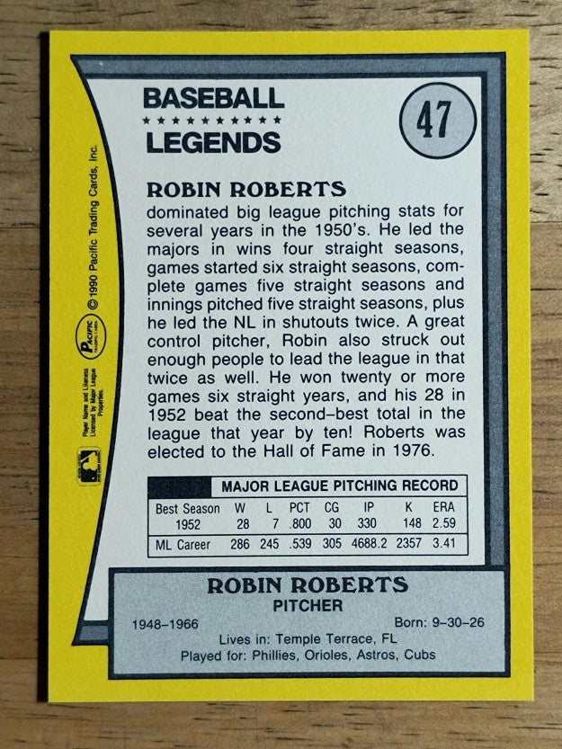 1990 Pacific Legends #47 Robin Roberts