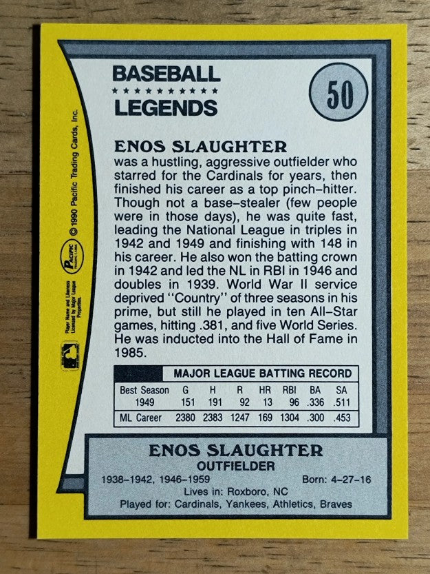 1990 Pacific Legends #50 Enos Slaughter