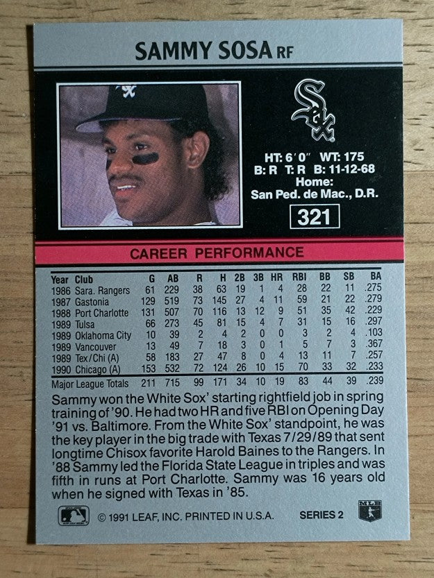 1991 Leaf #321 Sammy Sosa