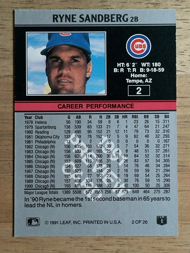 1991 Leaf Previews #2 Ryne Sandberg