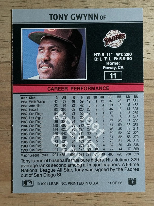 1991 Leaf Previews #11 Tony Gwynn
