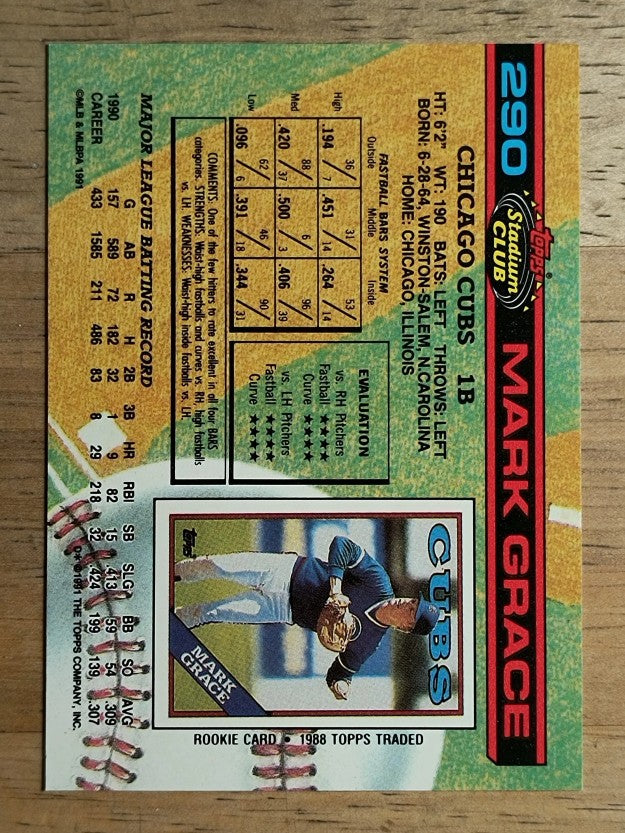 1991 Stadium Club #290 Mark Grace