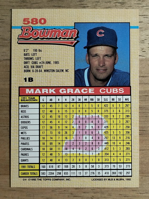 1992 Bowman #580 Mark Grace