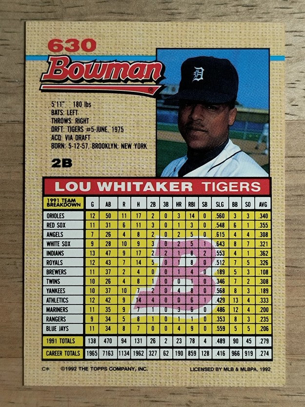 1992 Bowman #630 Lou Whitaker