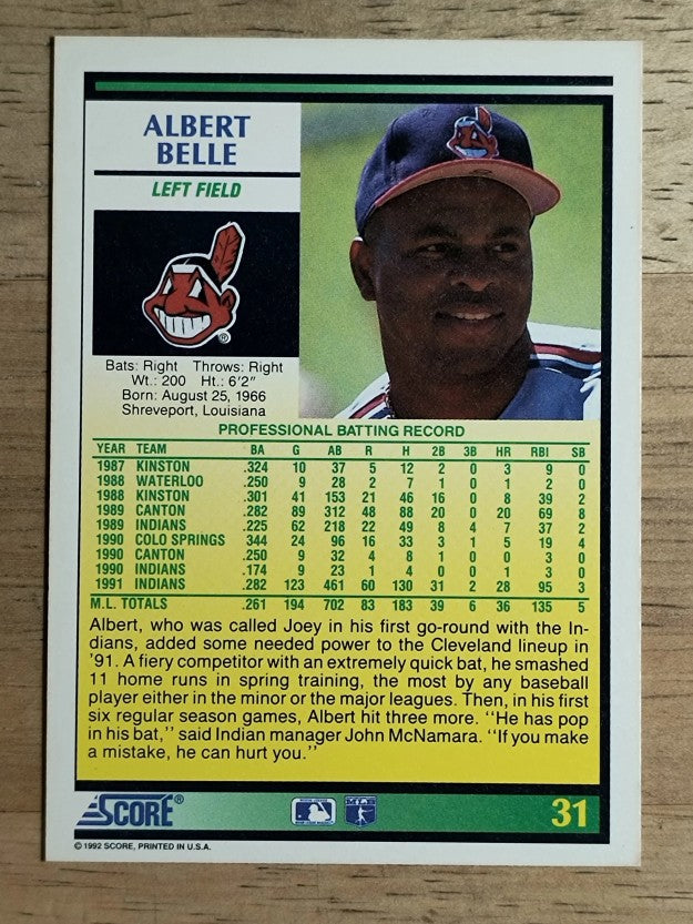 1992 Score #31 Albert Belle