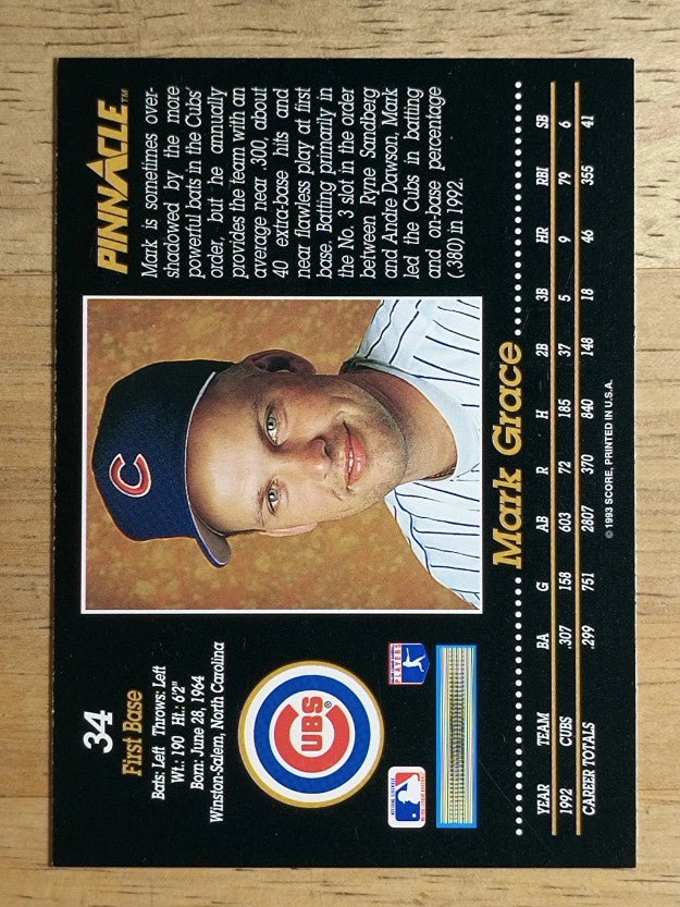 1993 Pinnacle #34 Mark Grace