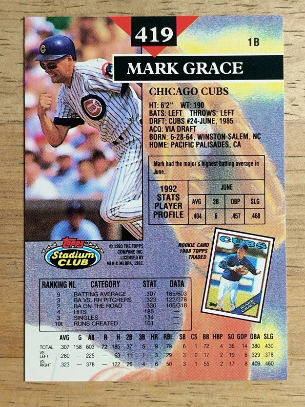 1993 Stadium Club #419 Mark Grace