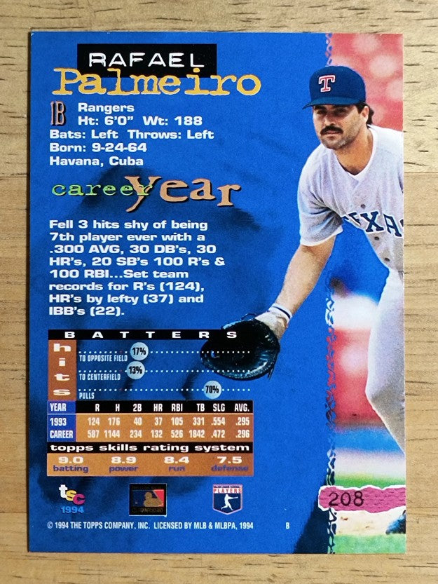 1994 Stadium Club #208 Rafael Palmeiro