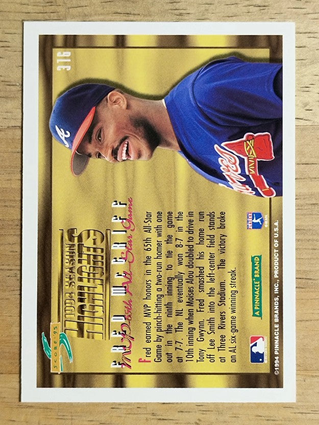 1995 Score #316 Fred McGriff AS MVP
