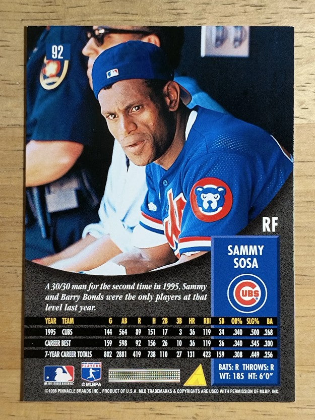 1996 Pinnacle #92 Sammy Sosa