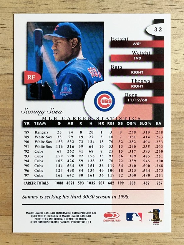 1998 Donruss Signature Series #32 Sammy Sosa