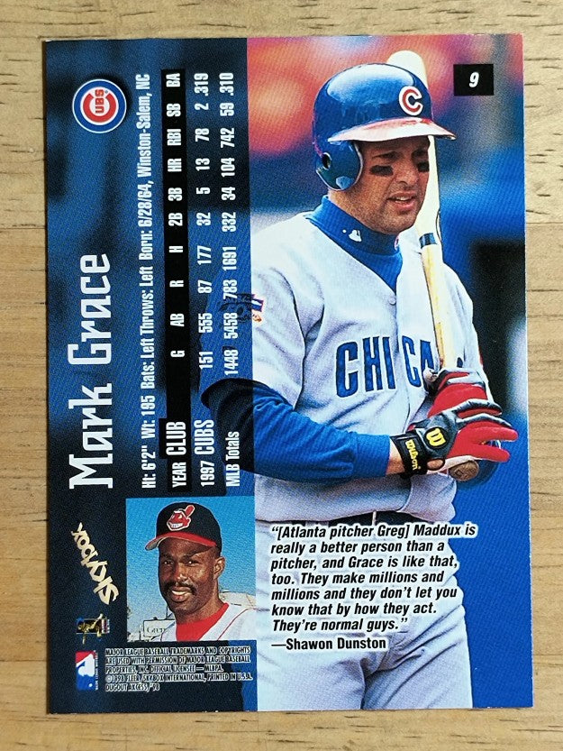 1998 SkyBox Dugout Axcess #9 Mark Grace