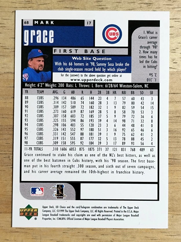 1999 UD Choice #68 Mark Grace