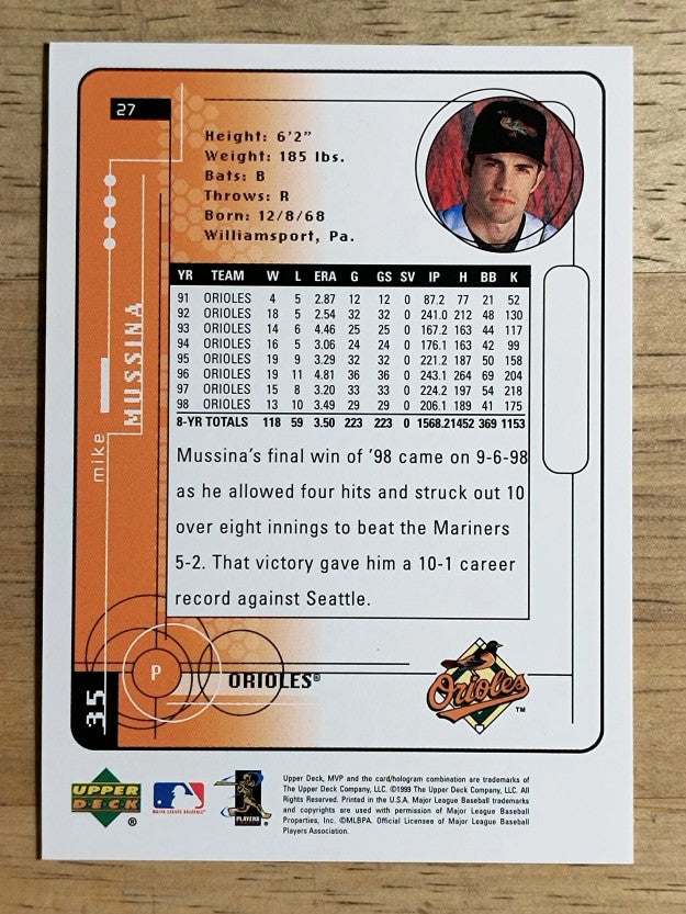 1999 Upper Deck MVP #27 Mike Mussina