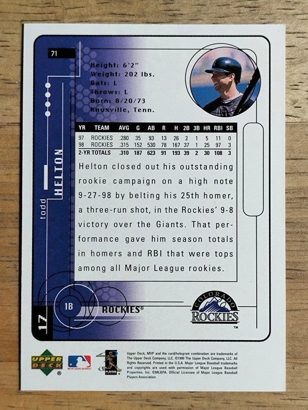 1999 Upper Deck MVP #71 Todd Helton