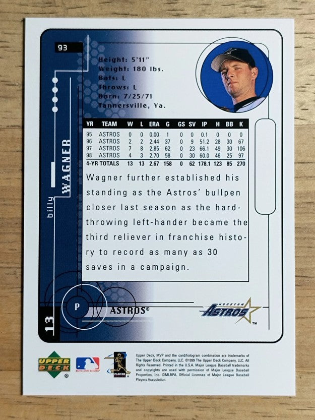 1999 Upper Deck MVP #93 Billy Wagner