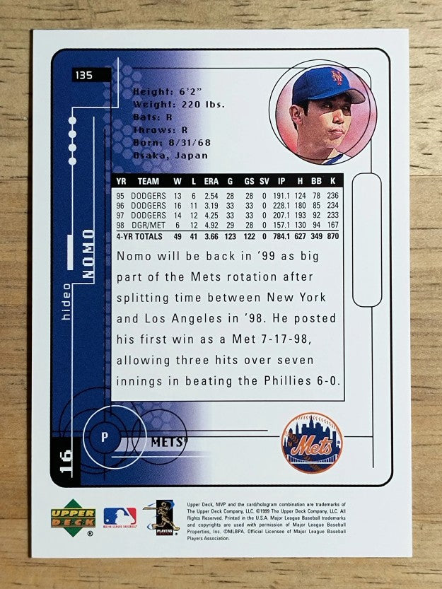 1999 Upper Deck MVP #135 Hideo Nomo