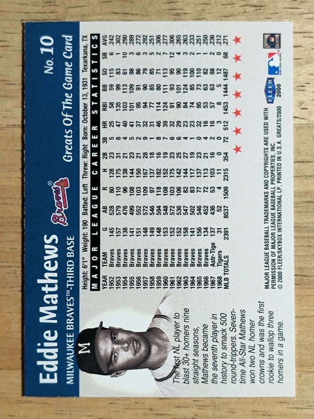 2000 Greats of the Game #10 Eddie Mathews