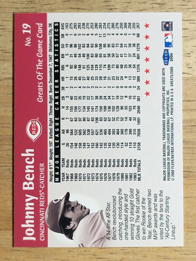 2000 Greats of the Game #19 Johnny Bench