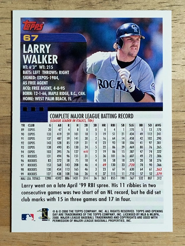 2000 Topps Opening Day #67 Larry Walker