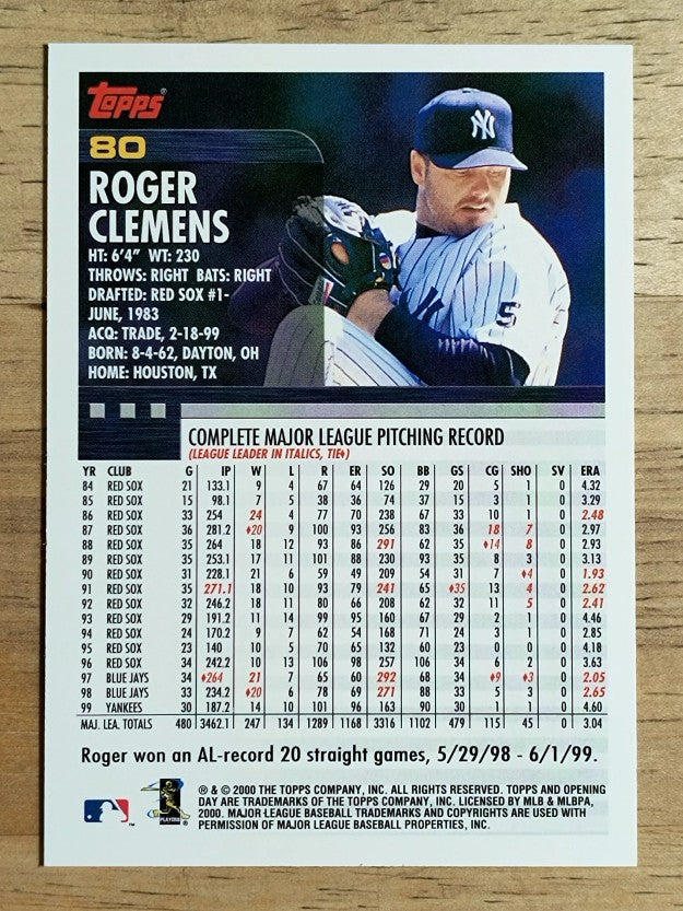 2000 Topps Opening Day #80 Roger Clemens