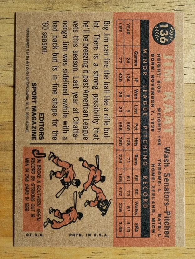 2001 Topps Archives #72 Jim Kaat 60