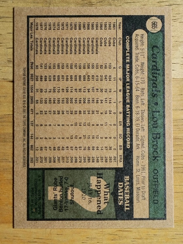 2001 Topps Archives #150 Lou Brock 79