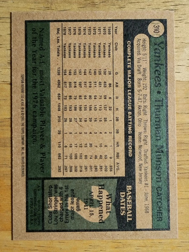 2001 Topps Archives #153 Thurman Munson 79