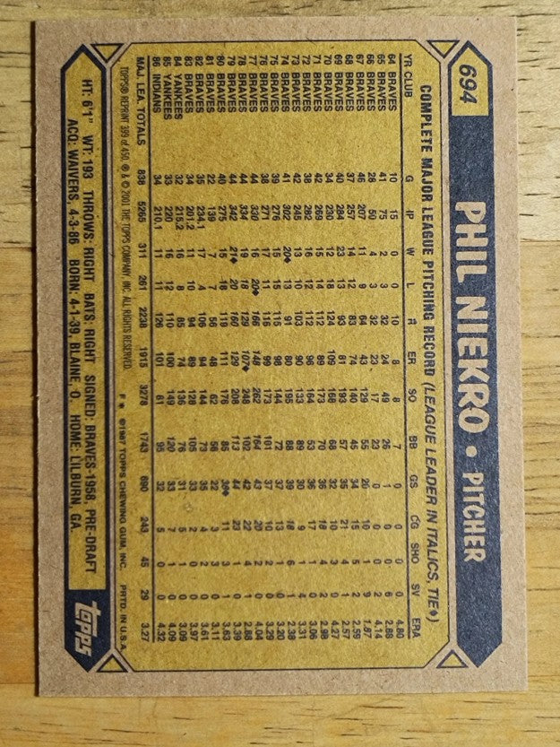 2001 Topps Archives #399 Phil Niekro 87