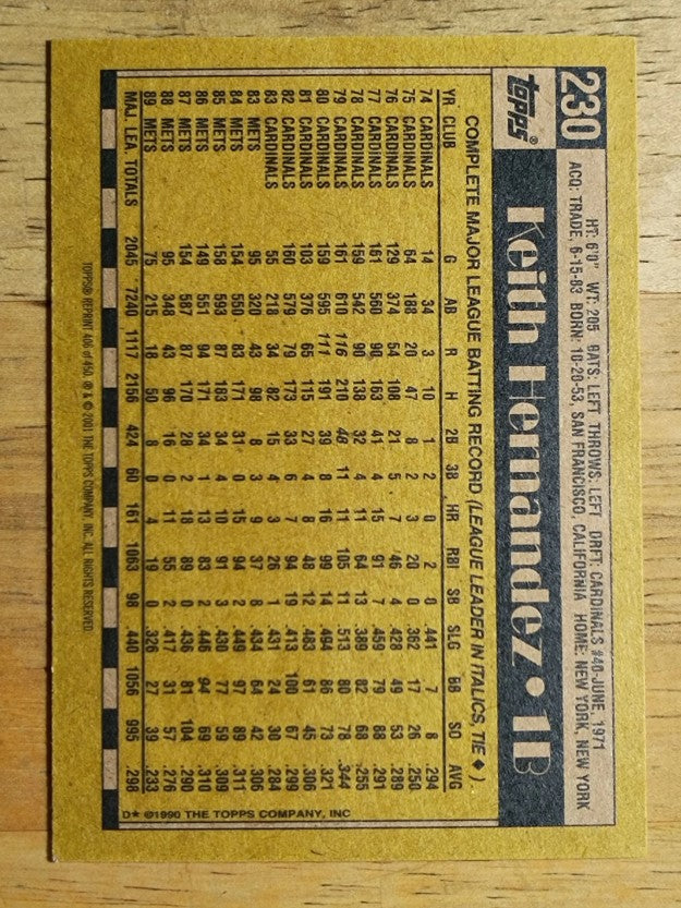 2001 Topps Archives #406 Keith Hernandez 90