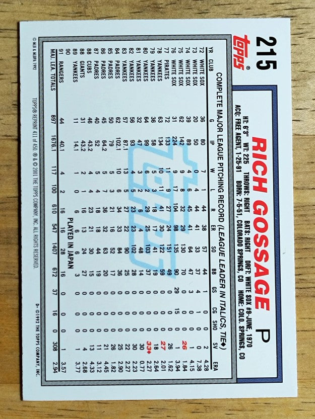 2001 Topps Archives #411 Goose Gossage 92