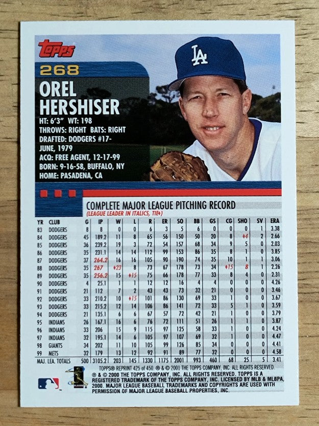 2001 Topps Archives #425 Orel Hershiser 00