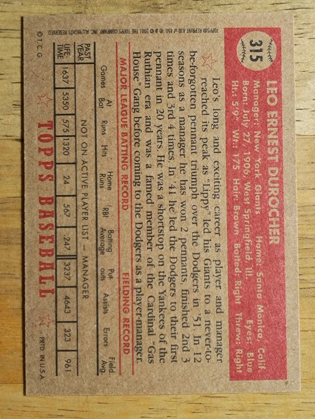 2001 Topps Archives #430 Leo Durocher MG 52