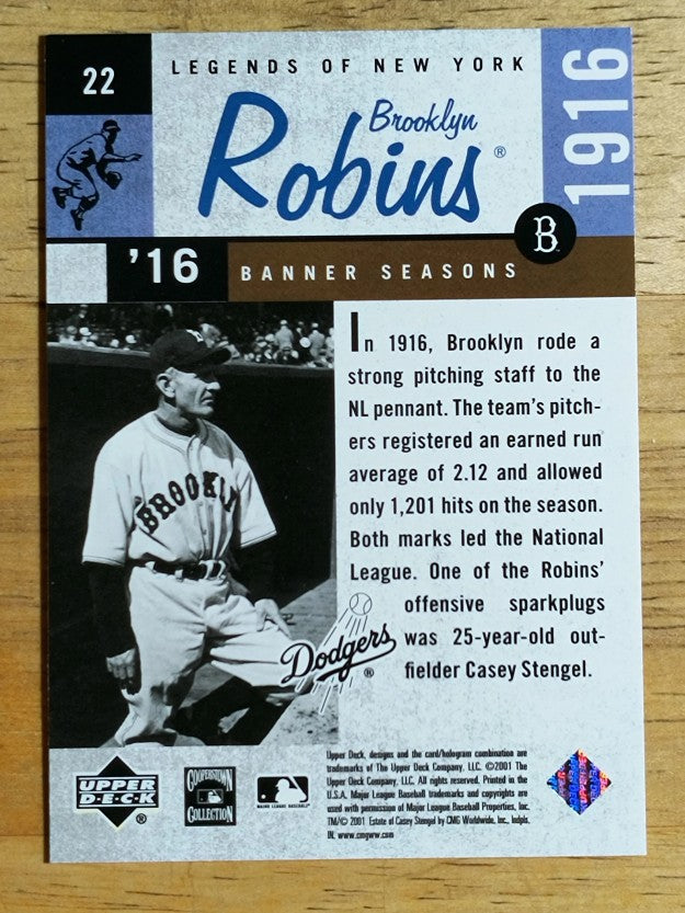 2001 Upper Deck Legends of NY #22 Casey Stengel BNS