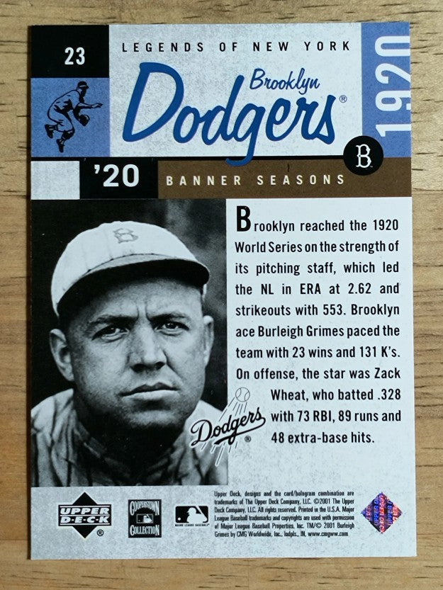 2001 Upper Deck Legends of NY #23 Burleigh Grimes BNS