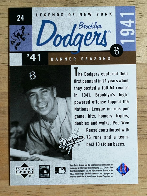 2001 Upper Deck Legends of NY #24 Pee Wee Reese BNS