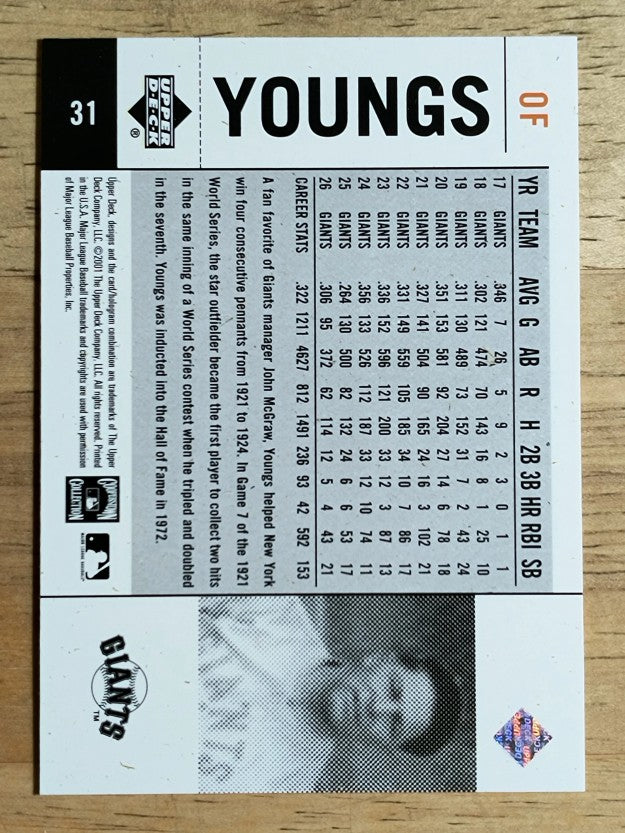 2001 Upper Deck Legends of NY #31 Ross Youngs